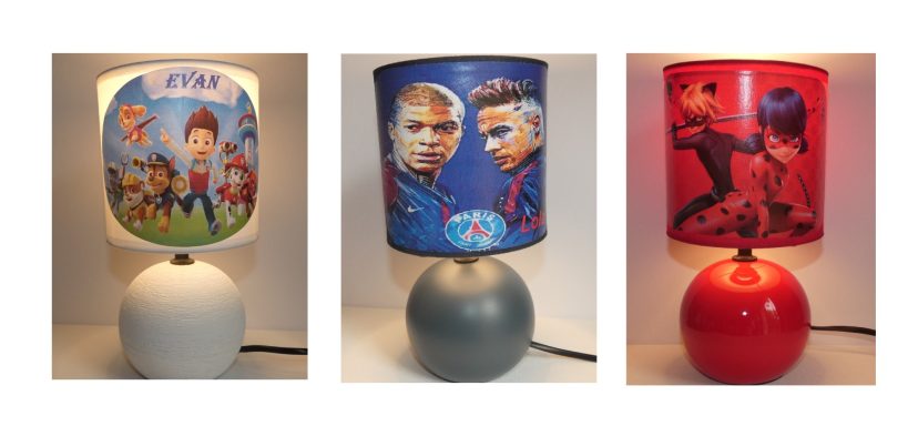Lampes de table décorées avec des motifs de personnages de films d'animation.