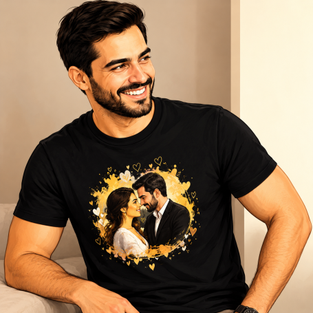 Homme portant un T-shirt personnalisé avec photo